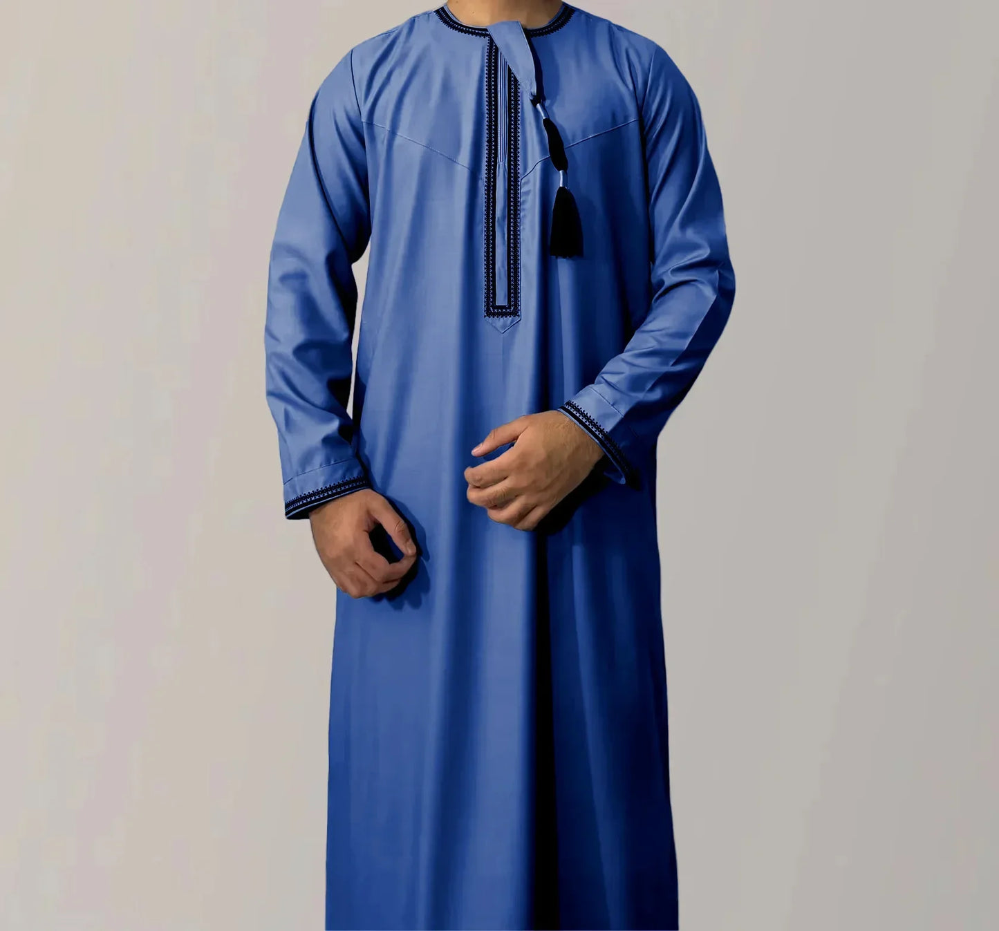 New 2025 Men's Muslim Abayas Dress Long-sleeved Pullover Kaftan Robe Men Jubba Thobe