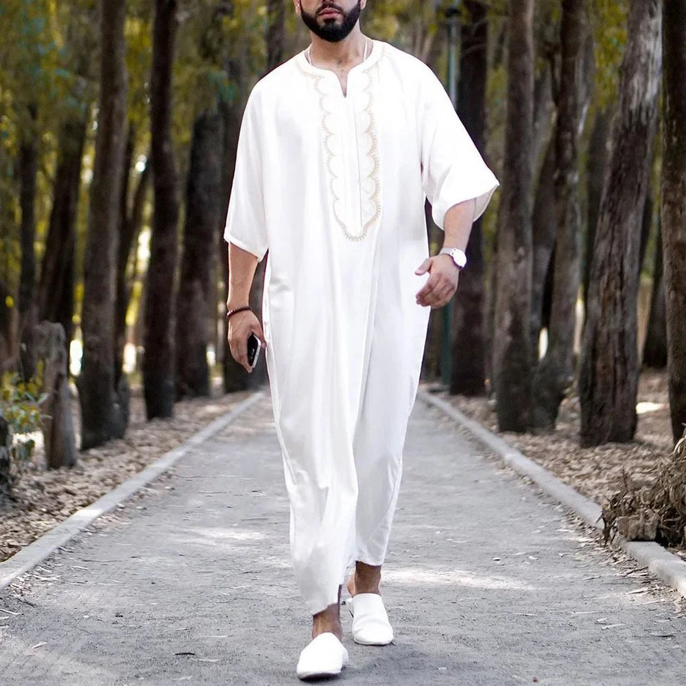 New 2025 Muslim Men Abaya Arabic Islamic Clothing Loose Shirt Robe Jubba Thobe