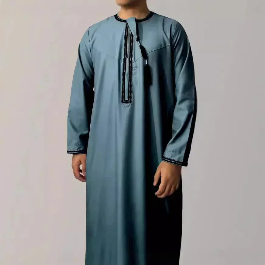 New 2025 Men's Muslim Abayas Dress Long-sleeved Pullover Kaftan Robe Men Jubba Thobe
