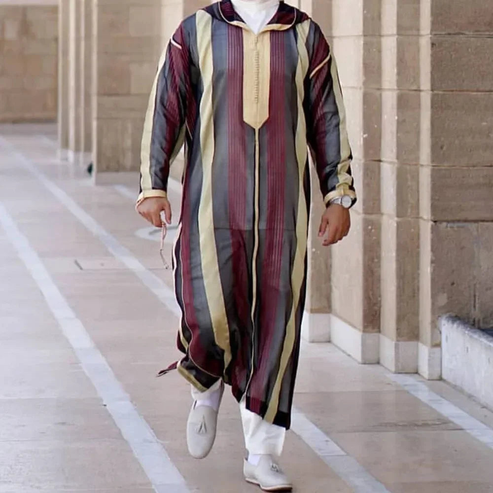 Men’s White Thobe with Royal Blue Accents – Modern Moroccan Style