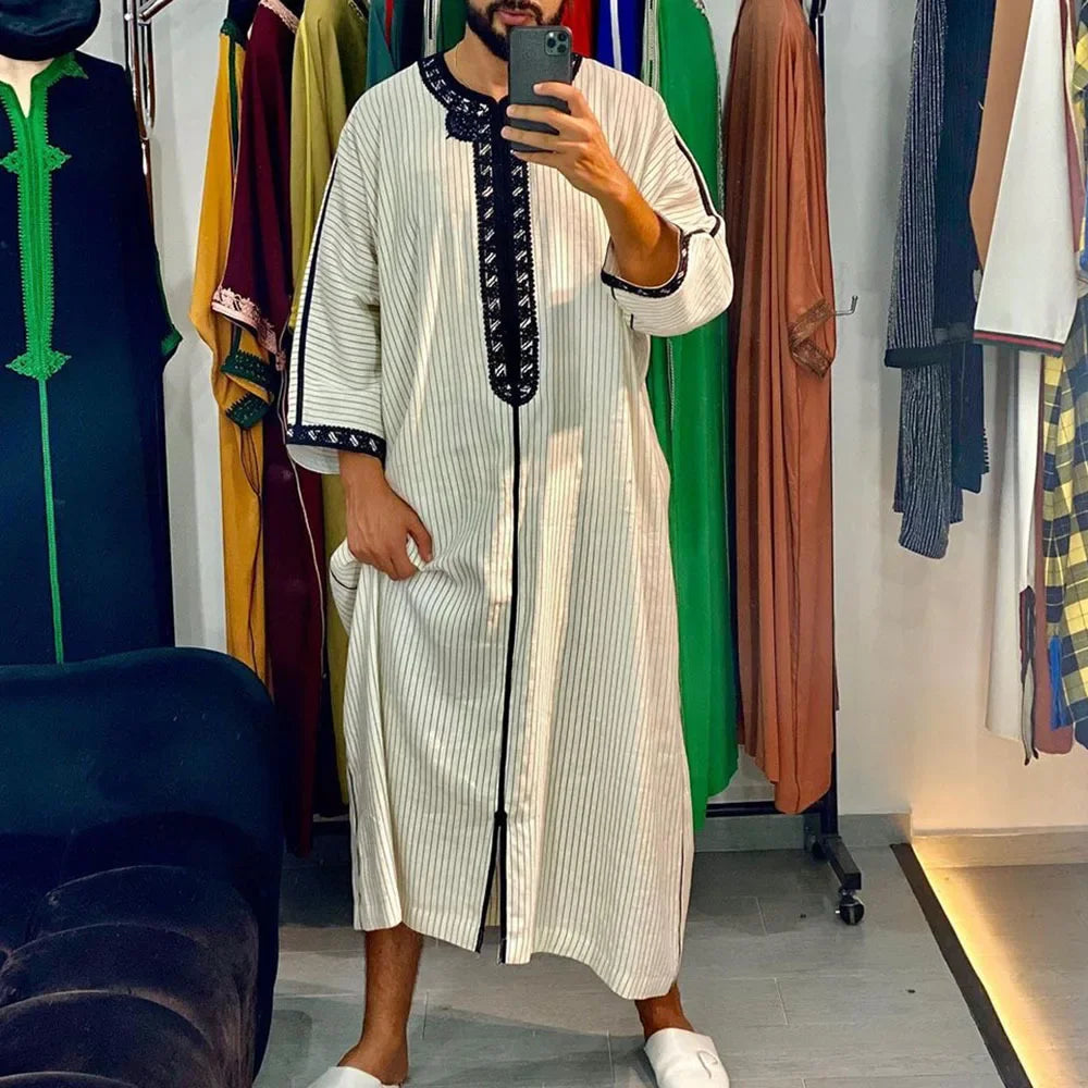 New 2025 Muslim Men Abaya Arabic Islamic Clothing Loose Shirt Robe Jubba Thobe
