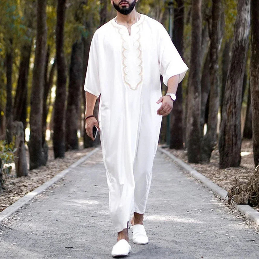 Mens Muslim Stripe Jubba Kaftan Clothing Long Sleeve