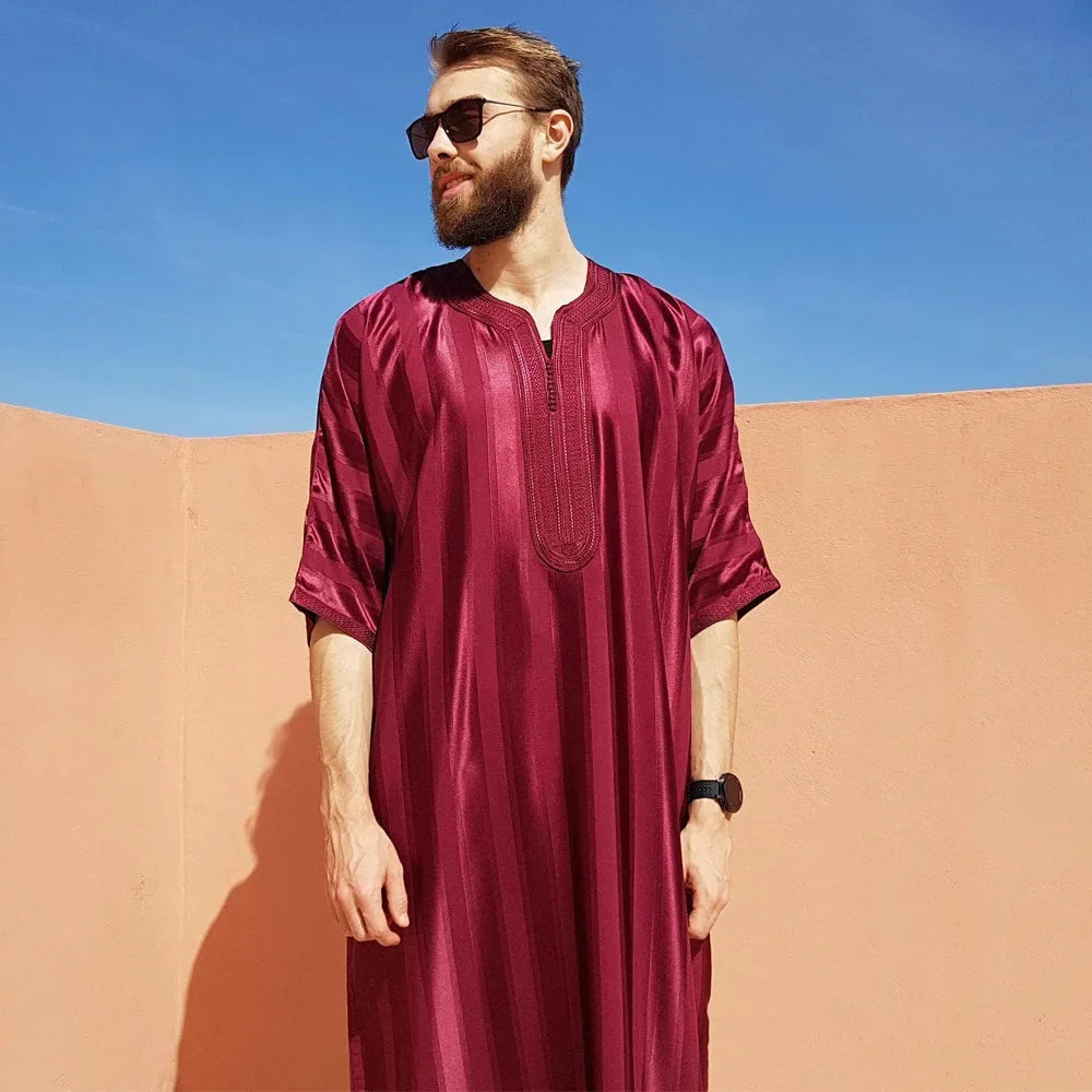 New 2025 Muslim Men Abaya Arabic Islamic Clothing Loose Shirt Robe Jubba Thobe
