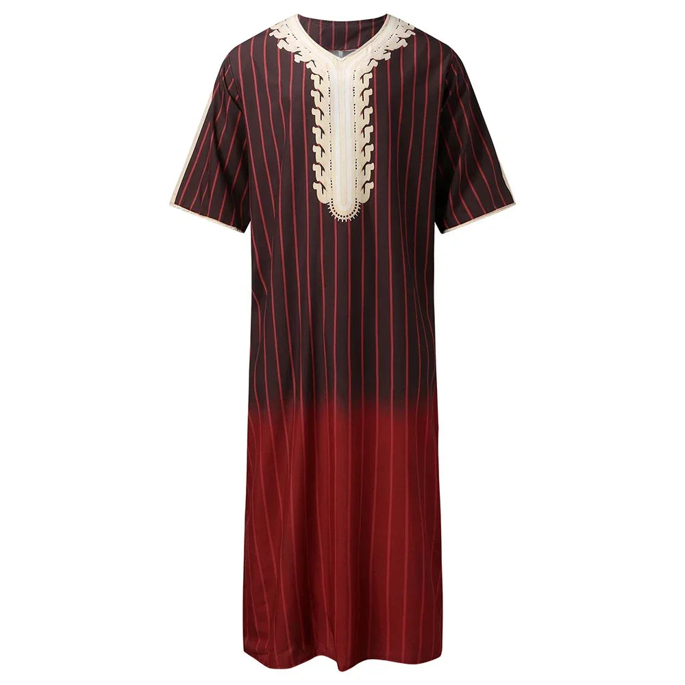 Mens Muslim Stripe Jubba Kaftan Clothing Long Sleeve