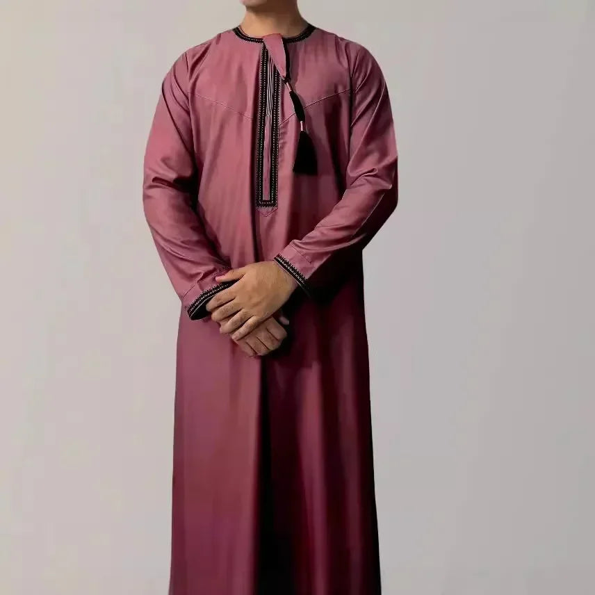 New 2025 Men's Muslim Abayas Dress Long-sleeved Pullover Kaftan Robe Men Jubba Thobe