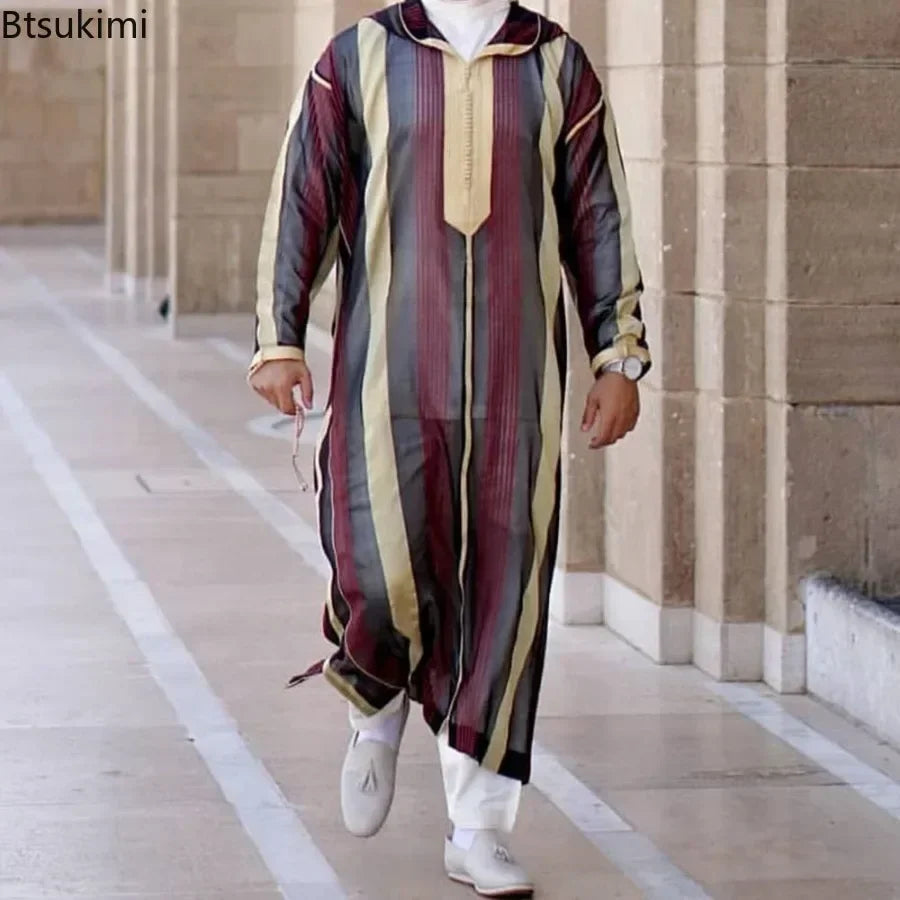 Men’s White Thobe with Royal Blue Accents – Modern Moroccan Style