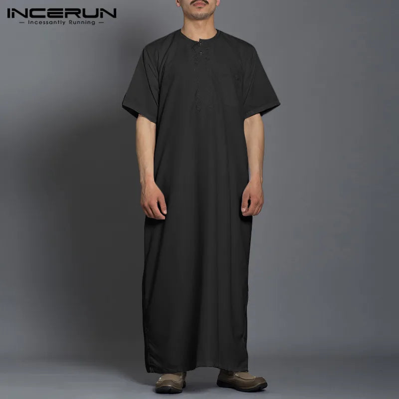 Men’s Classic White Thobe with Subtle Embroidery – Half Sleeve Modest Jubba (Available in More Colours)