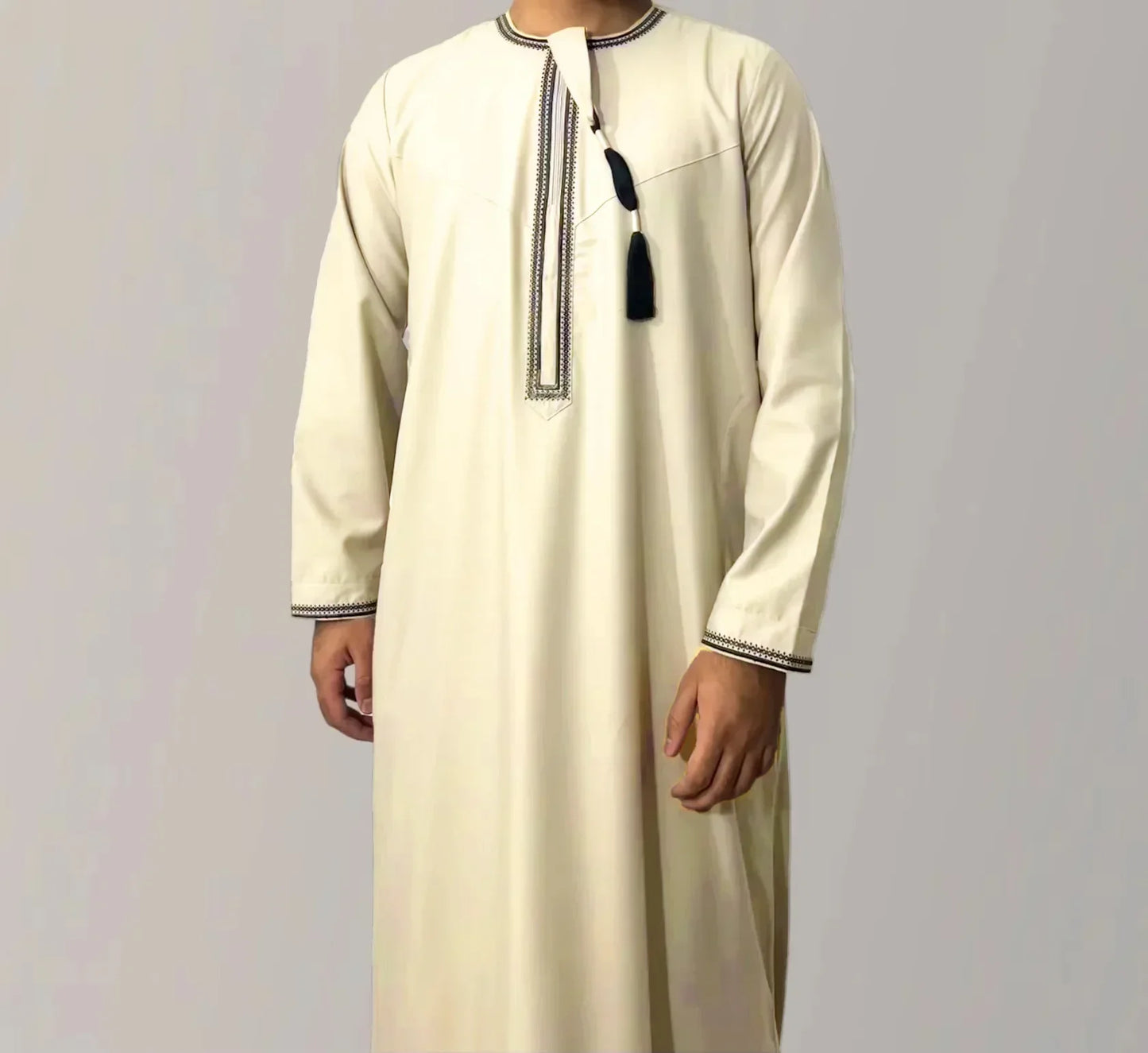 New 2025 Men's Muslim Abayas Dress Long-sleeved Pullover Kaftan Robe Men Jubba Thobe