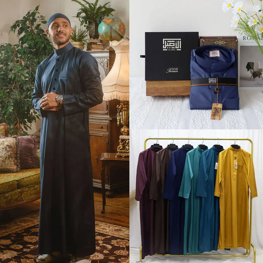 Muslim Eid Men Long Robe Kimono Saudi Abayas