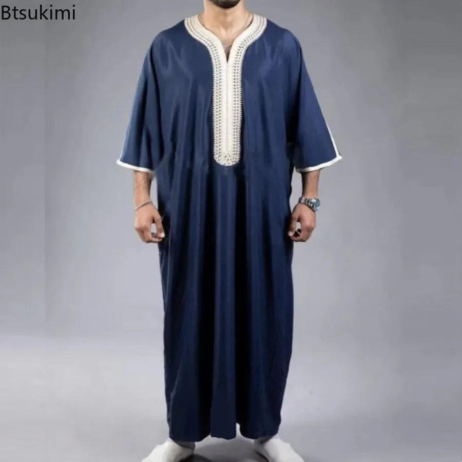 New 2025 Muslim Men Abaya Arabic Islamic Clothing Loose Shirt Robe Jubba Thobe