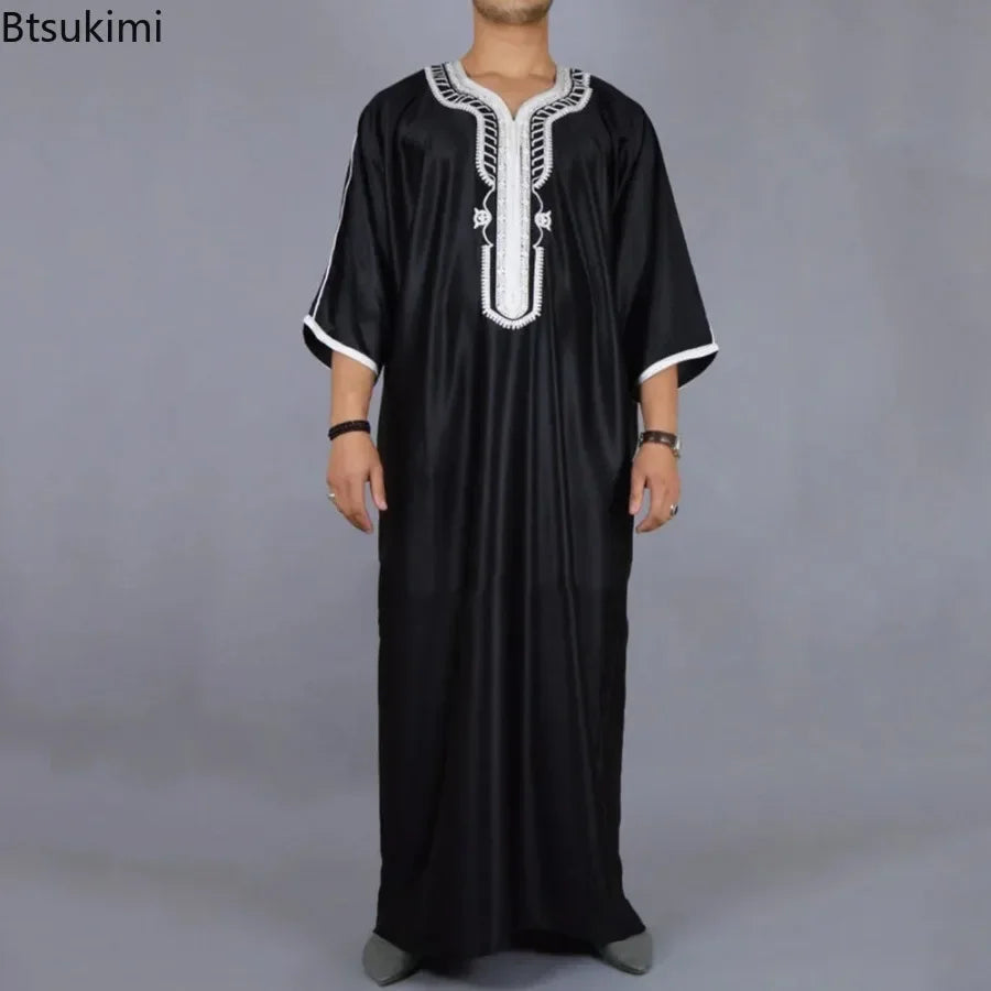 New 2025 Muslim Men Abaya Arabic Islamic Clothing Loose Shirt Robe Jubba Thobe