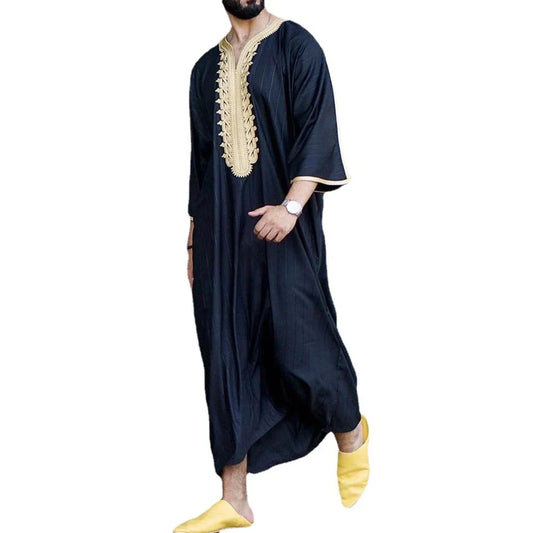 Mens Muslim Stripe Jubba Kaftan Clothing Long Sleeve
