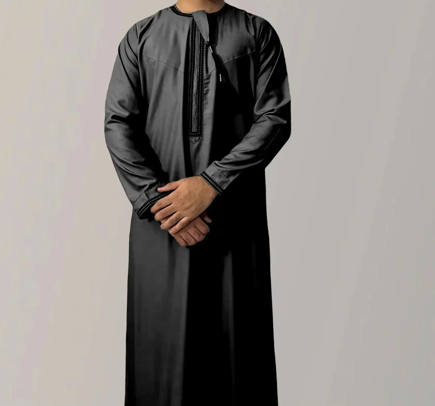 New 2025 Men's Muslim Abayas Dress Long-sleeved Pullover Kaftan Robe Men Jubba Thobe