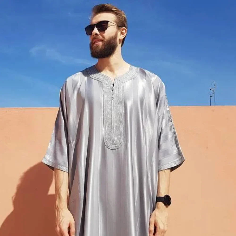 New 2025 Muslim Men Abaya Arabic Islamic Clothing Loose Shirt Robe Jubba Thobe