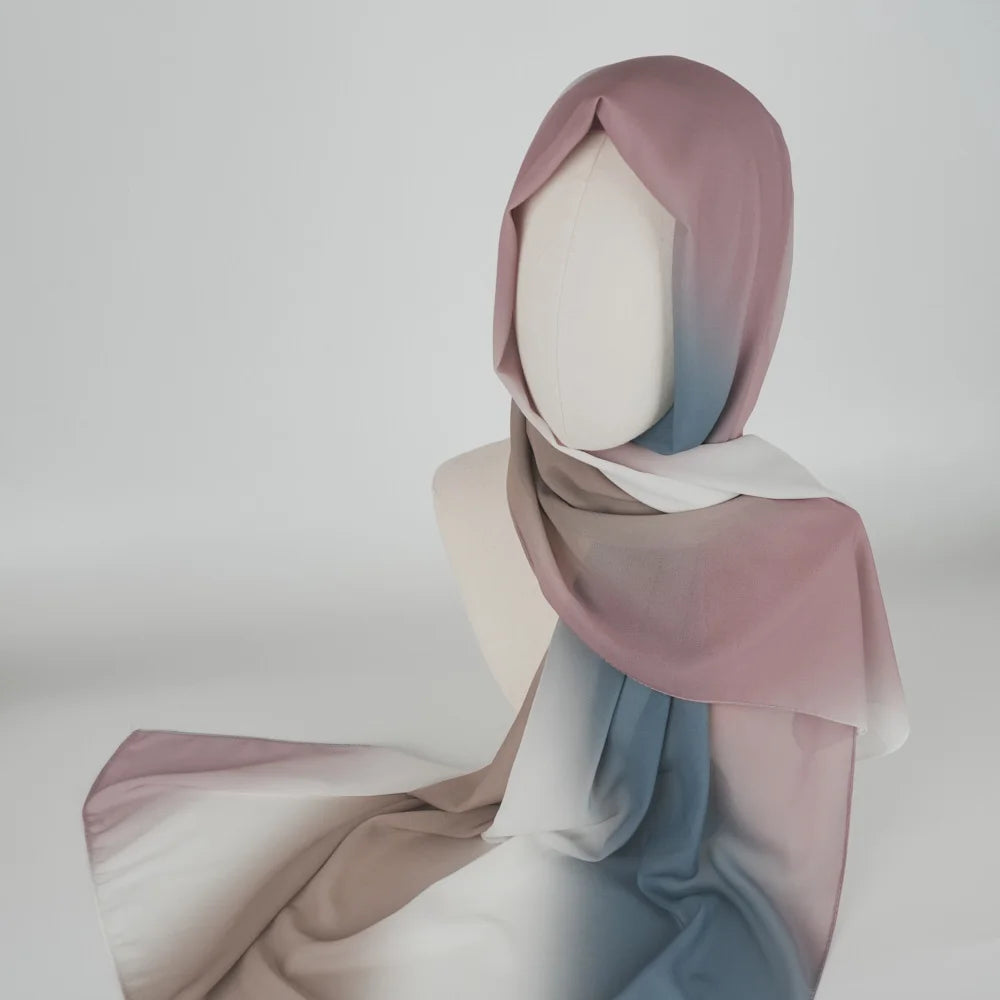 New Gradient Tie-dye Chiffon Scarf Hijabs for Women