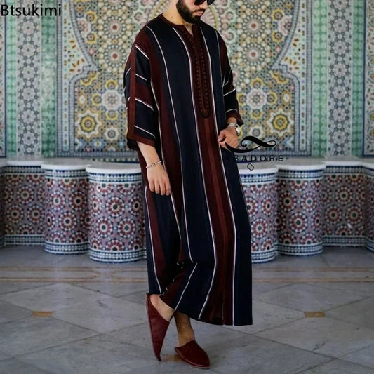 New 2025 Muslim Men Abaya Arabic Islamic Clothing Loose Shirt Robe Jubba Thobe