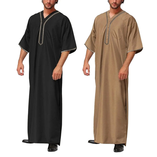 Muslim Men Jubba Thobe Solid Color Button Kimono
