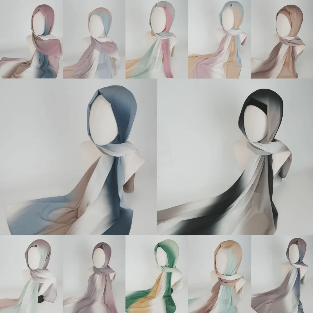 New Gradient Tie-dye Chiffon Scarf Hijabs for Women