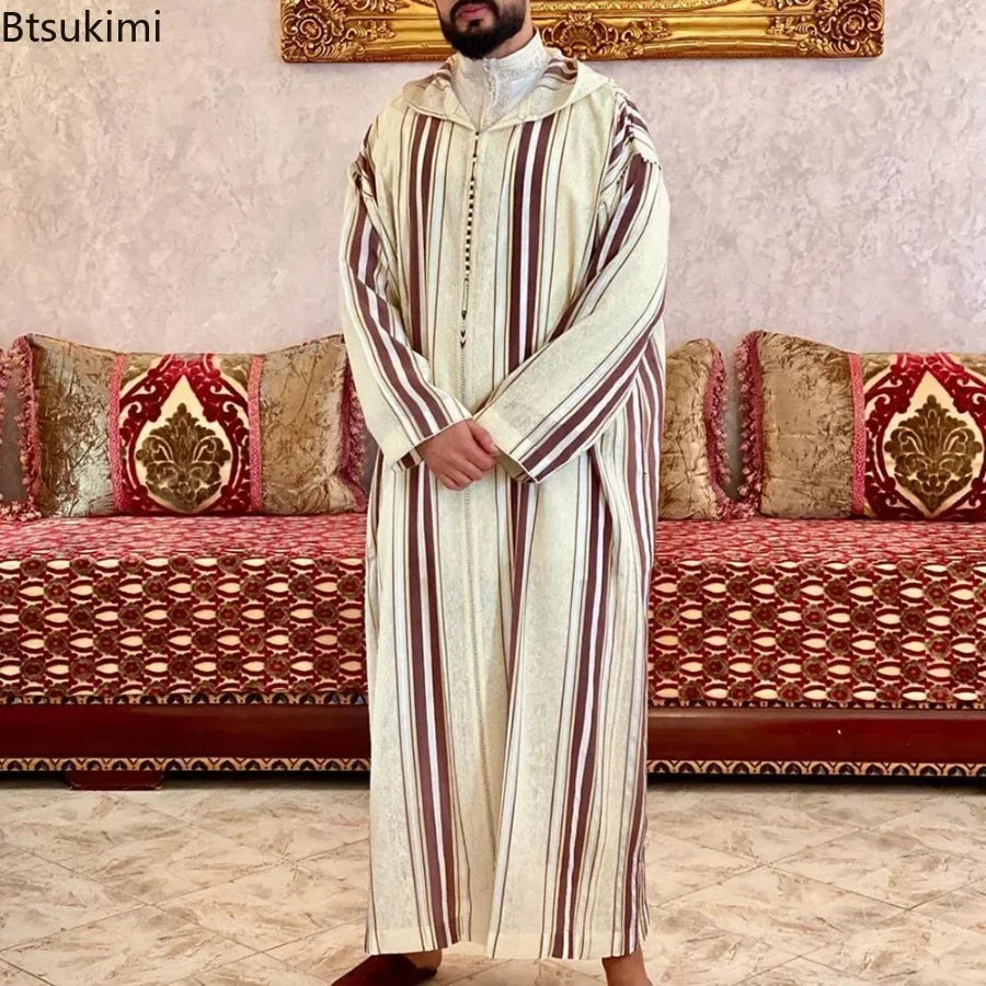 Men’s White Thobe with Royal Blue Accents – Modern Moroccan Style