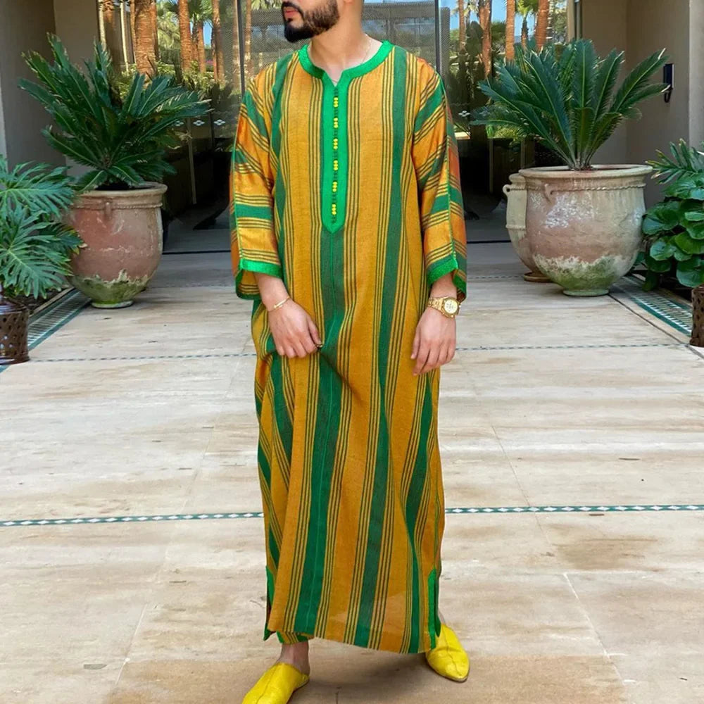 New 2025 Muslim Men Abaya Arabic Islamic Clothing Loose Shirt Robe Jubba Thobe