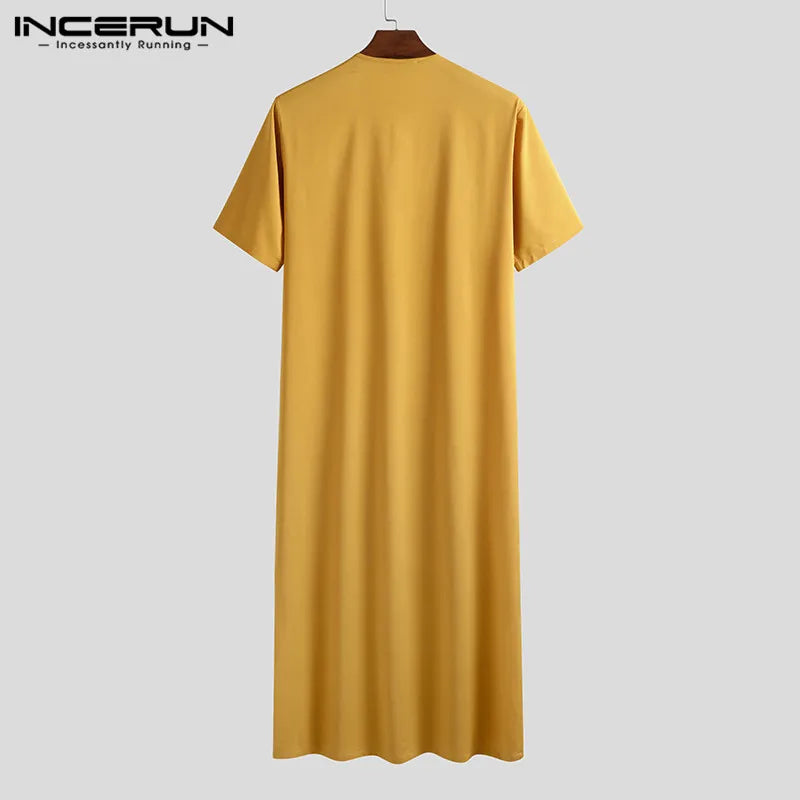 Men’s Classic White Thobe with Subtle Embroidery – Half Sleeve Modest Jubba (Available in More Colours)